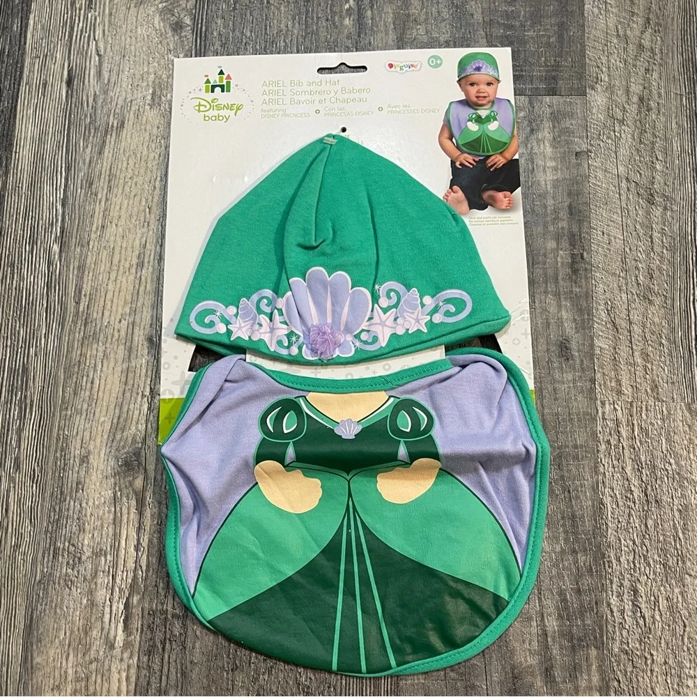 Disney Baby Ariel Bib Hat Green Purple Halloween Costume 0-12 Months Mermaid